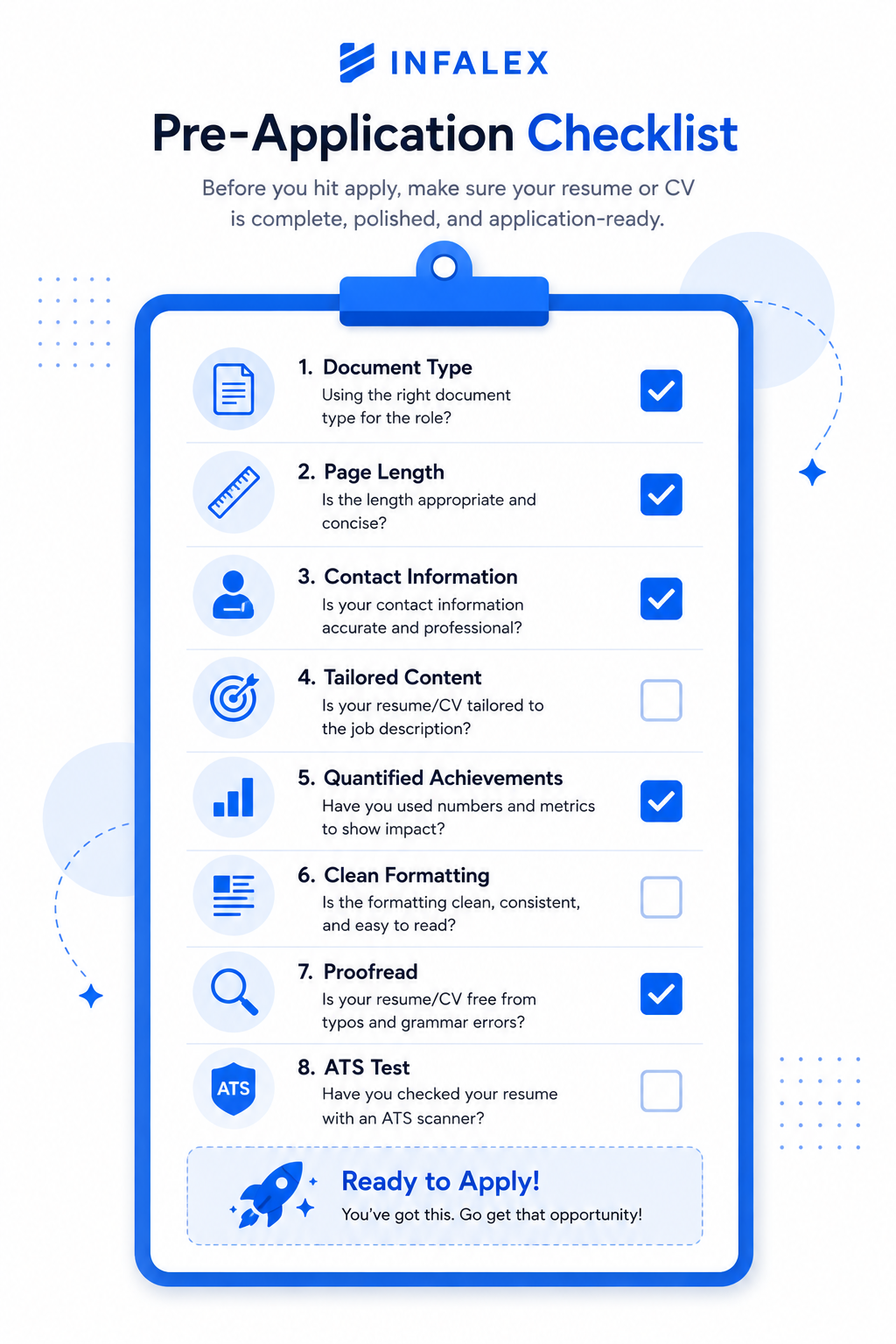 Pre-application checklist for resumes and CVs